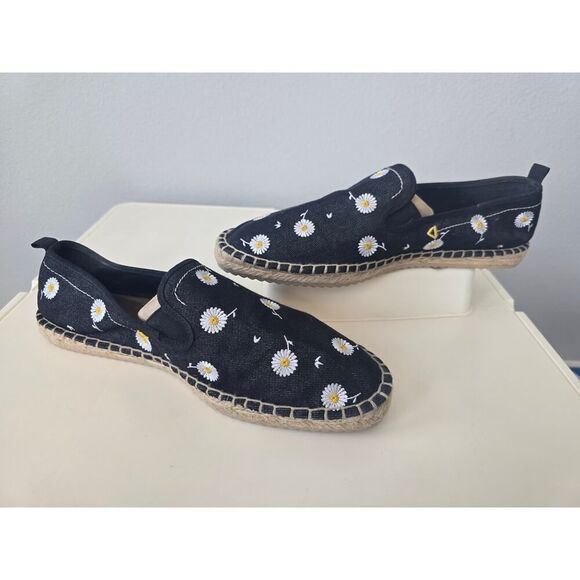 ALDO Paycien Espadrilles Men’s 11 Black Canvas Slip-On with Embroidered Daisies - Picture 2 of 6